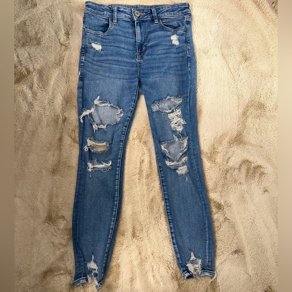 American Eagle Outfitters Ripped Blue Skinny Jeans